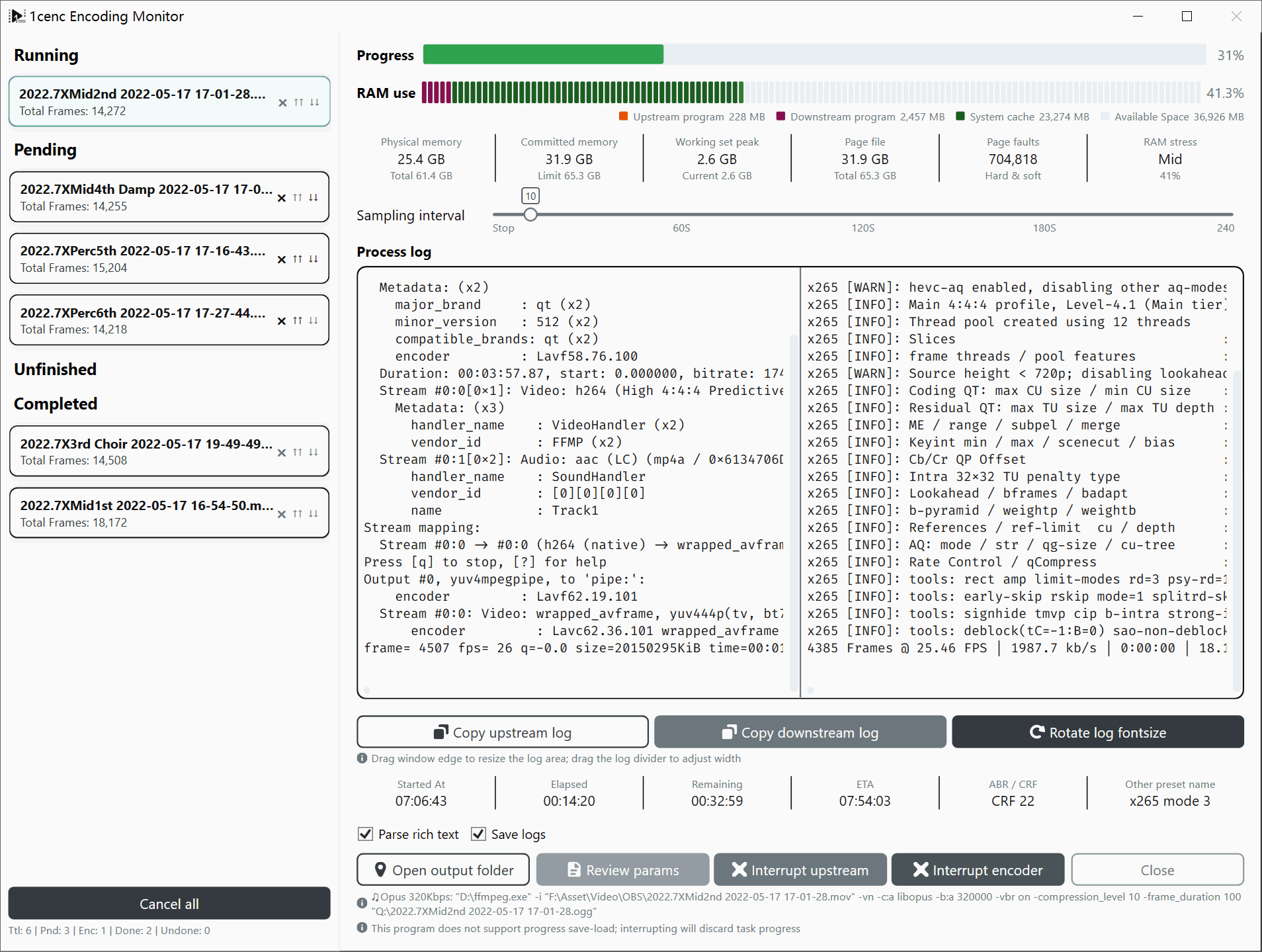 Encoding Monitor Window